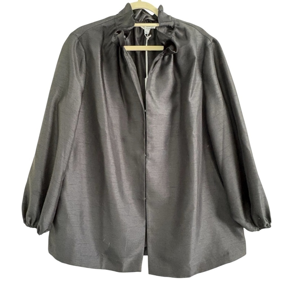 NWT Chico’s Black Dressy Topper Jacket – Ruffle Collar | Size 3 (16/18)
